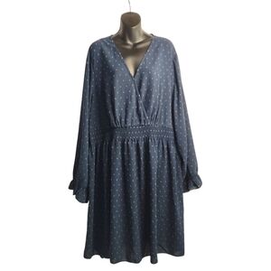 Cicidudu Plus Size Midi Dress Women's Navy Blue V-Neck Longsleeve Textured 4XL